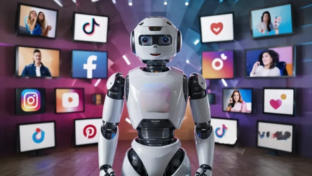 un robot mostrando los diferentes tipos de contenido que hay para redes sociales